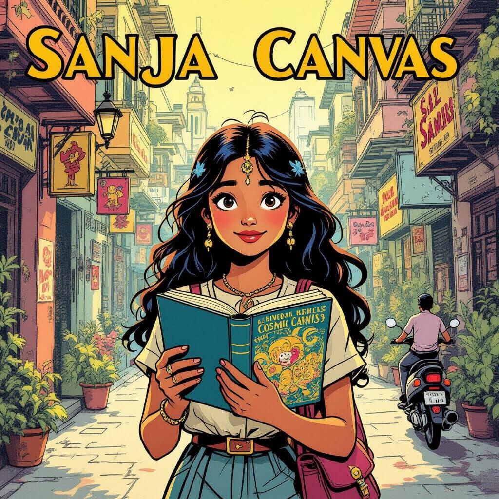 Art Nouveau Comic Book Heroine in Mumbai Alleys
