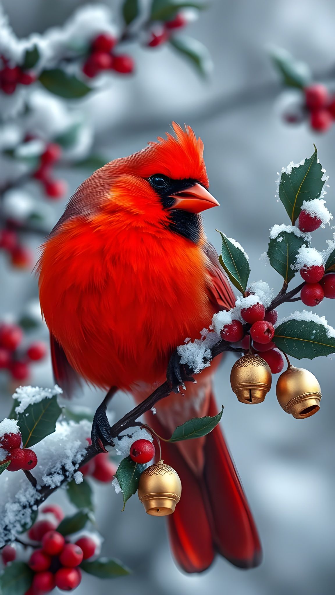 Vibrant Cardinal in Snowy Wonderland, Festive Fantasy Art