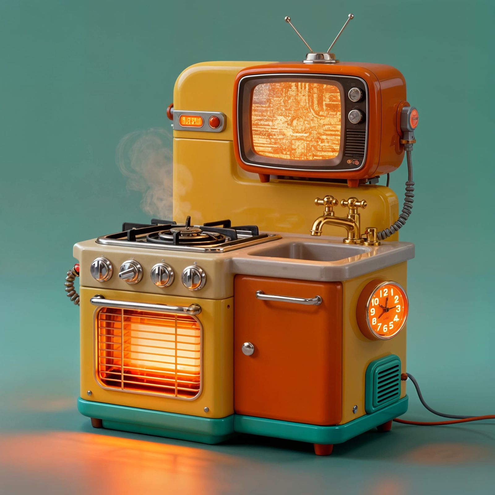 Vintage Kitchen Gadget: TV, Hob, Clock, Heater