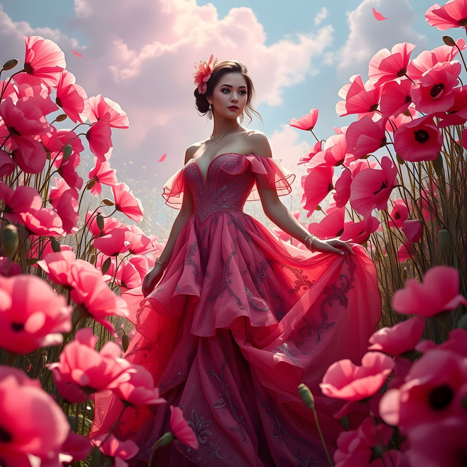 Pink Poppy Dream: Hyperdetailed Flowery Portrait