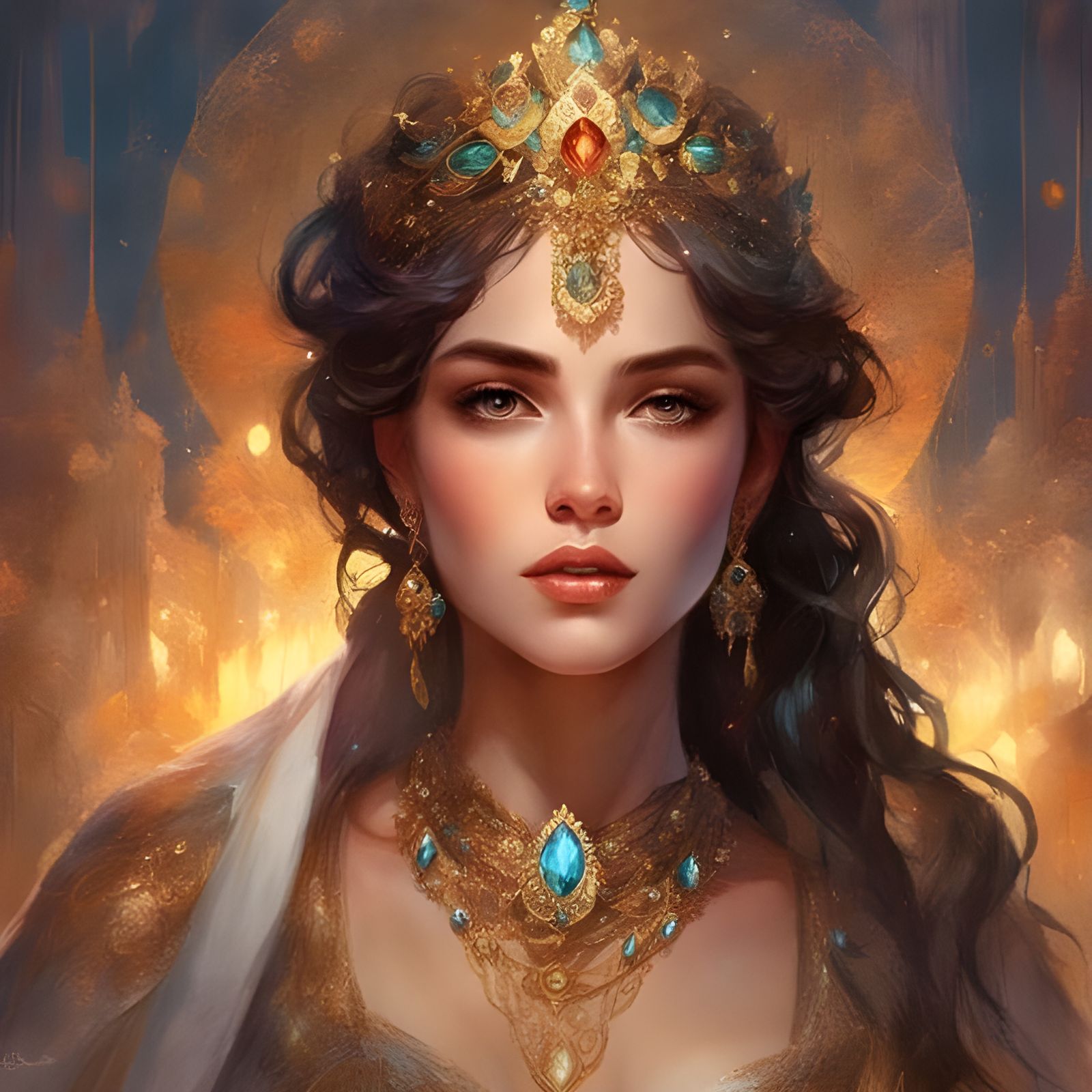 Jeweled Girl Portrait in Deep Colors