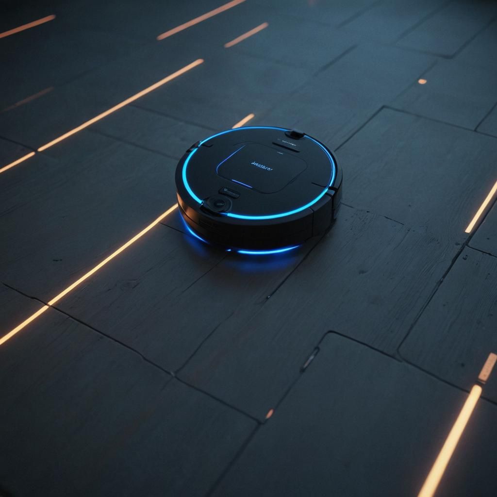 Cyberpunk Robot Vacuum with Glowing Sensors