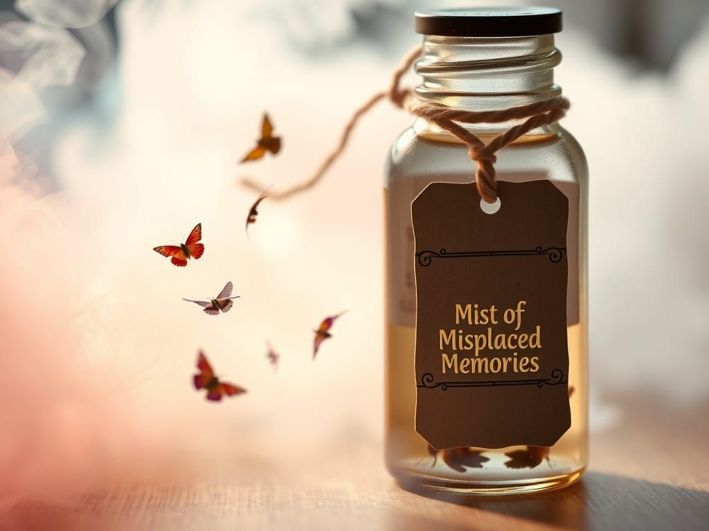 Pastel Dream-Fog Escapes Glass Vial with Memory Fragments