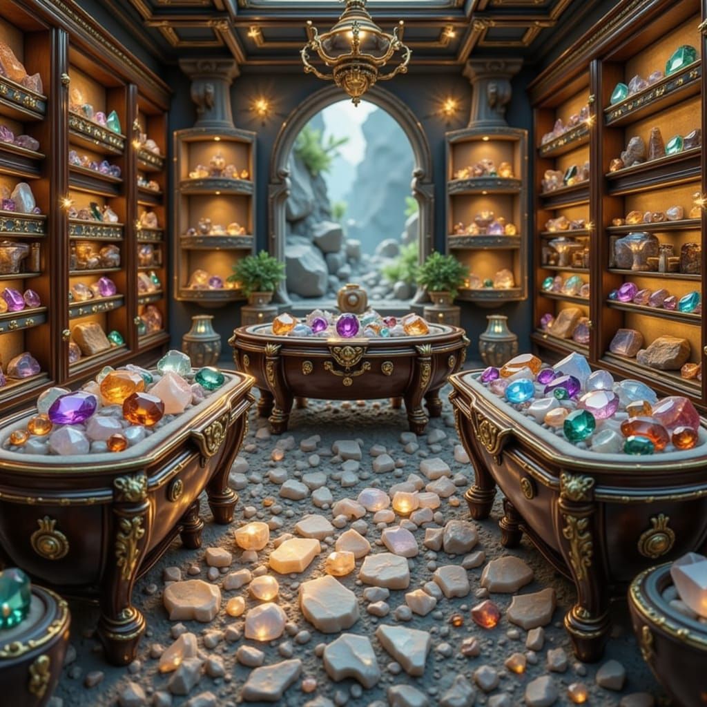 Magical Gemstone Shop Interior in Cinematic Realism