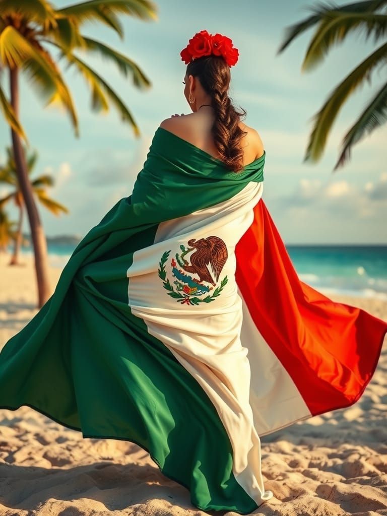 Frida Kahlo-Inspired Beach Goddess Dressed in Mexican Colors