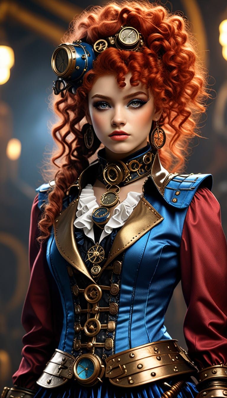 Steampunk Model on Catwalk in Digital Art Style