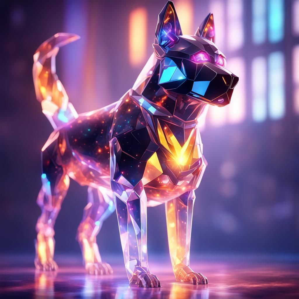 Crystal Dog Portrait in Nightcore Style