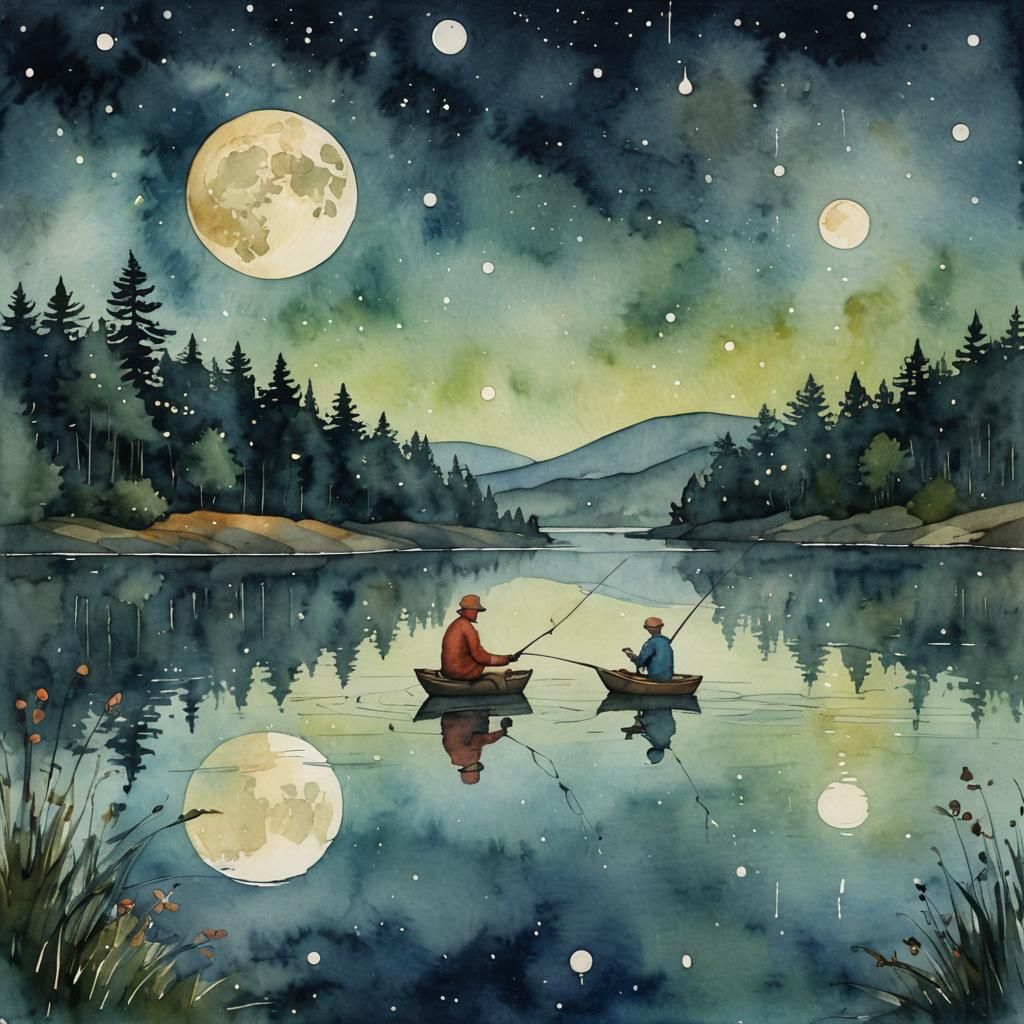 Father and Daughter Fishing: A Watercolor Fantasy