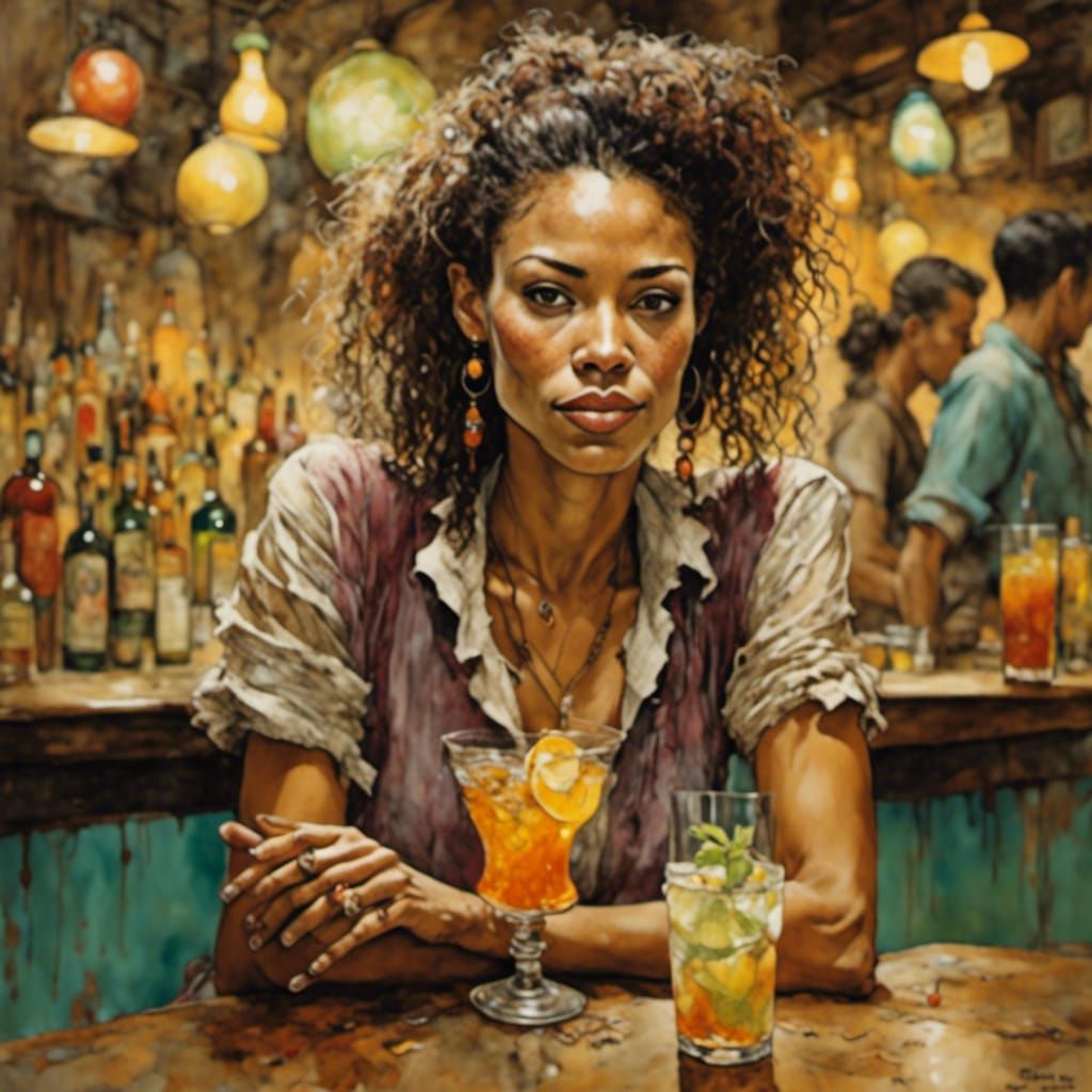 Young Woman Enjoying Cocktail in Havana