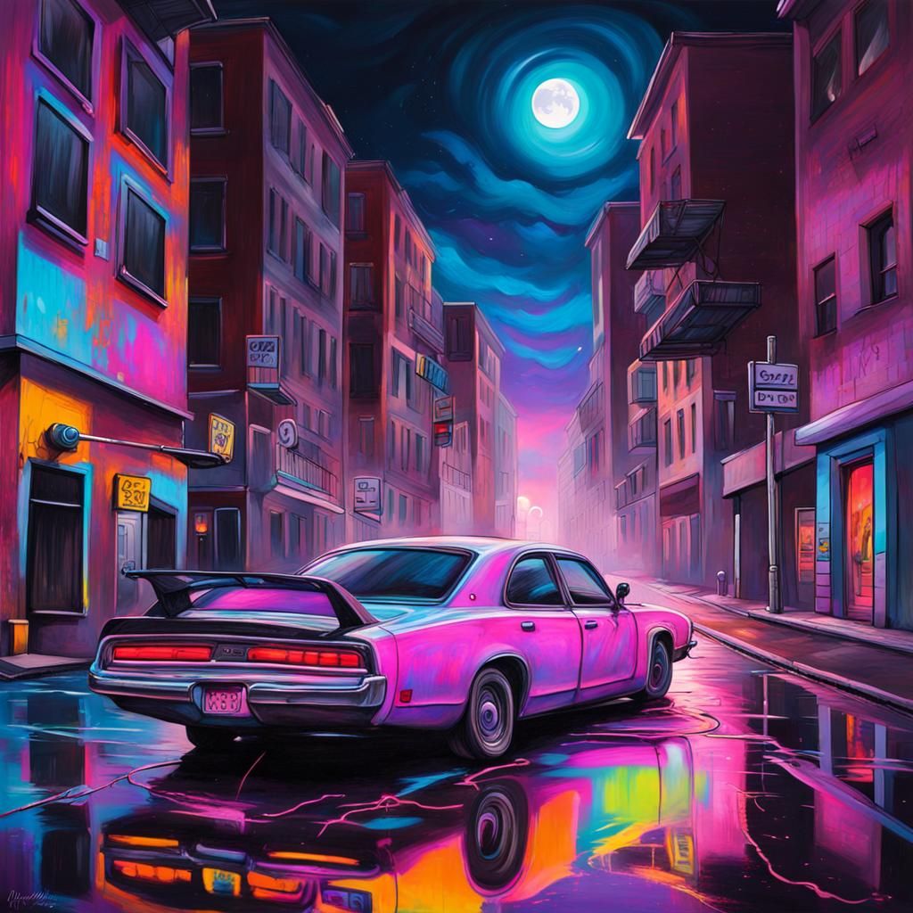 Dodge Charger in Graffiti Art Cityscape