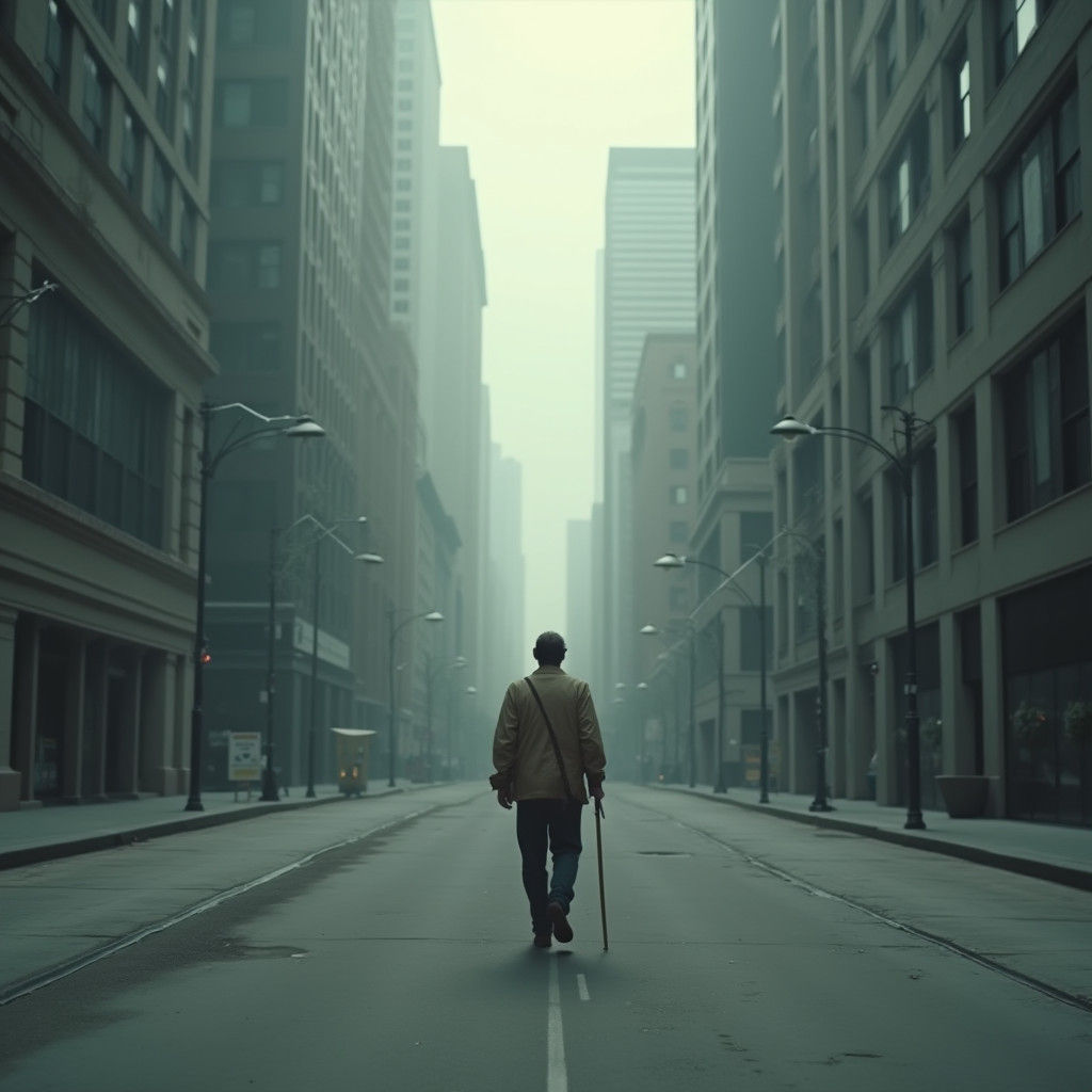 Monotonous Cityscape in Cinematic Film Still Style