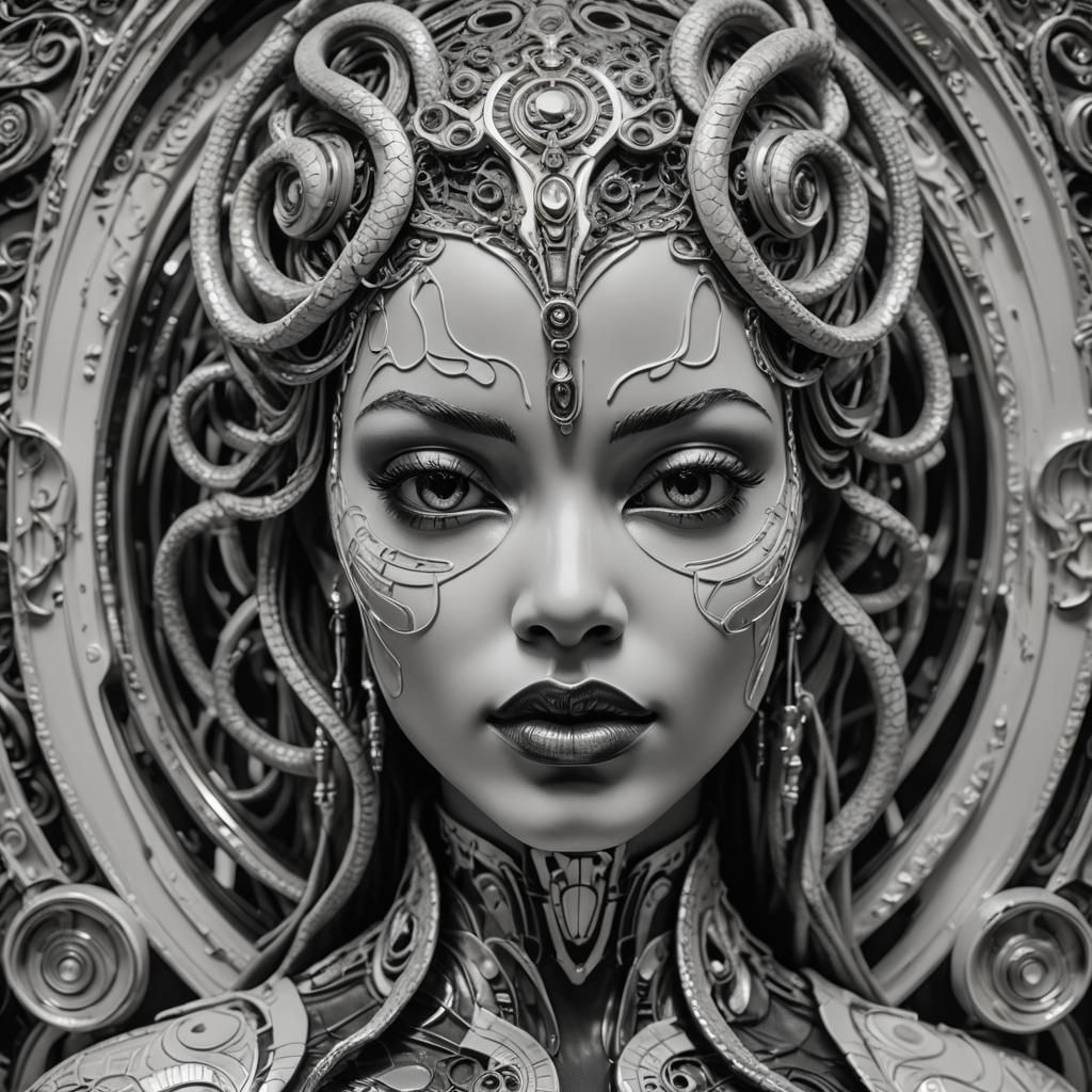 Woman in Mirror: Cyberpunk Art Nouveau Portrait