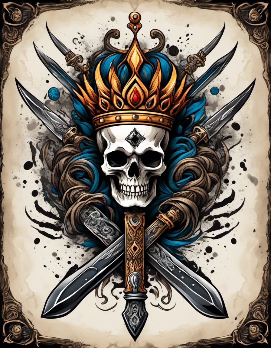 King of Spades Tattoo Design with Crown and Swords