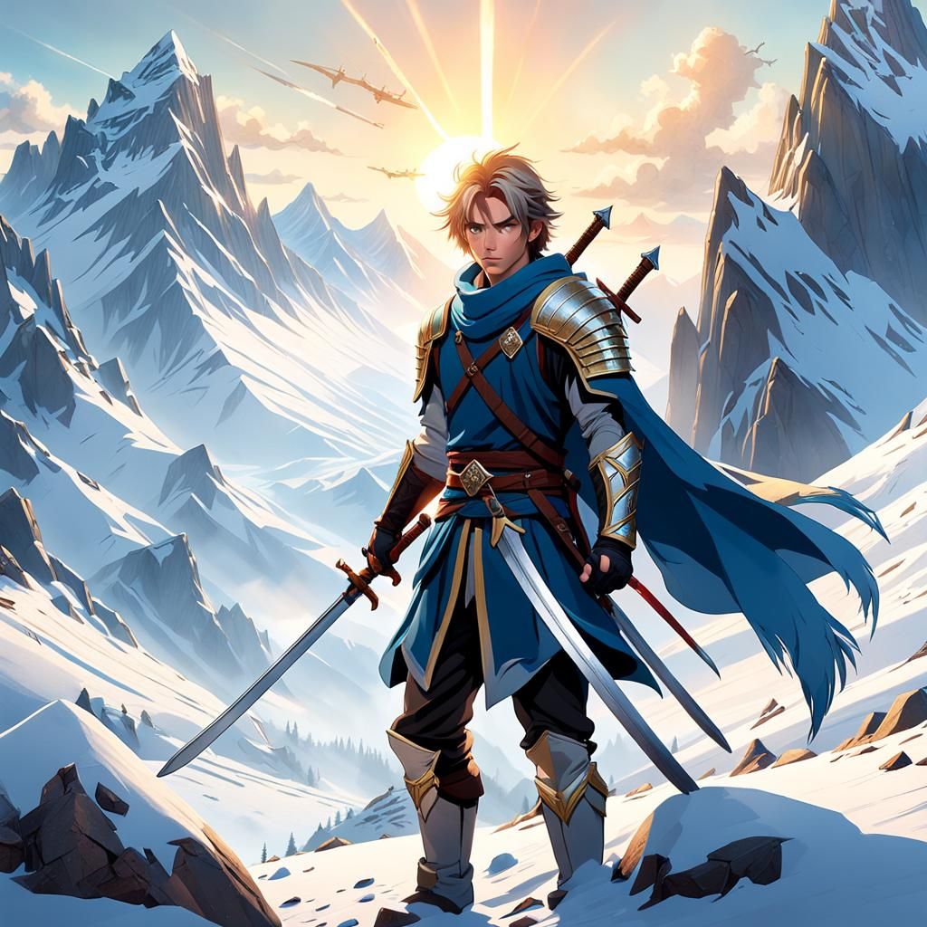 Fantasy Warrior Sword Training in Snowy Mountains