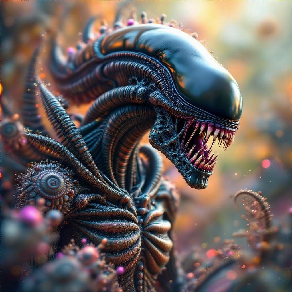 Intricate Fractal Xenomorph in Vibrant Colors