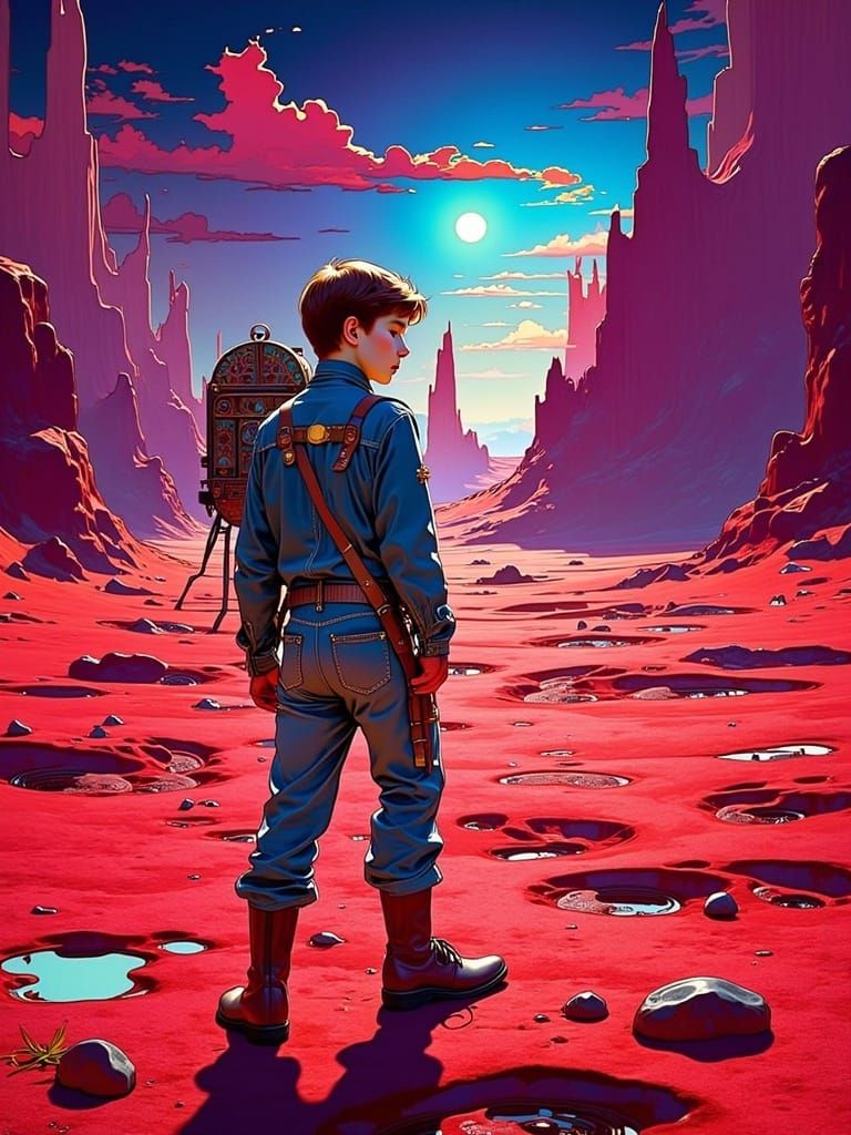 Heroic Tom Sawyer Explores Rust-Red Mars in Dreamy Art Nouve...