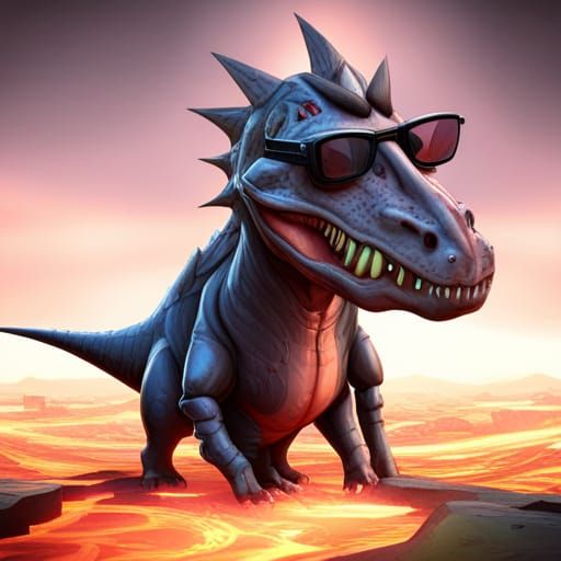 Cartoon Dinosaur in Leather Jacket, 3D Render