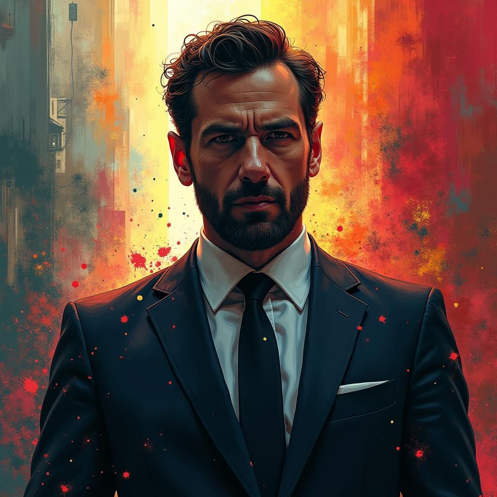 Intense Businessman in Gritty Digital Art Style