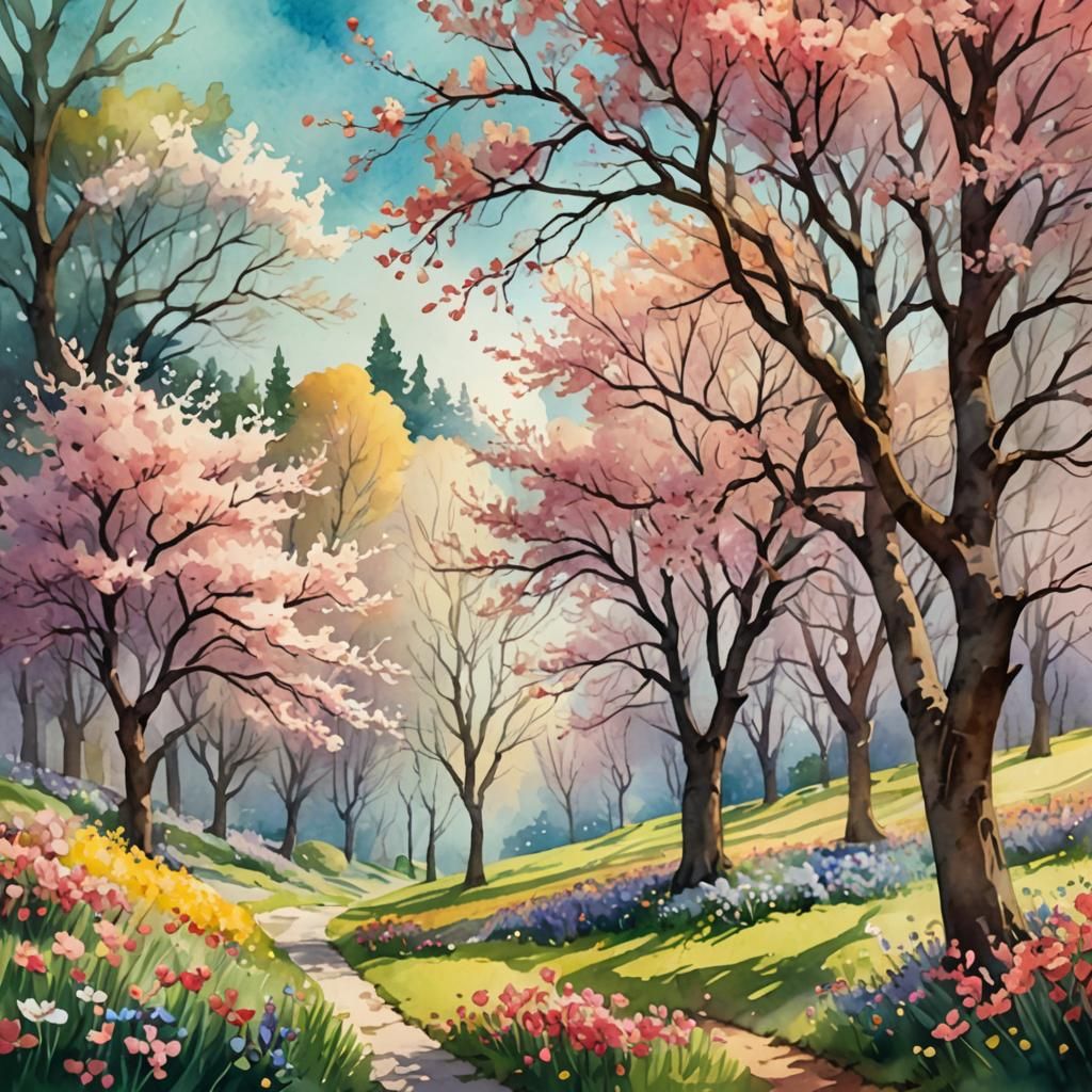 Springscape Digital Watercolor Illustration in Unreal Engine...