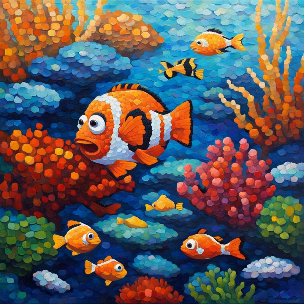 Great Barrier Reef Tile Mosaic in Expressionist Style