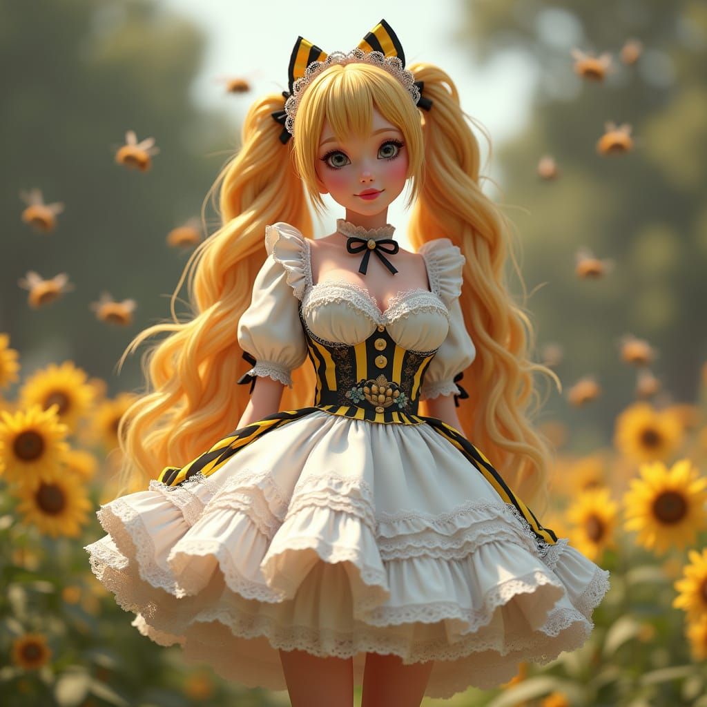 French Maid in a Whimsical Garden of Bees