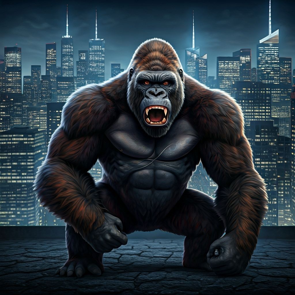 King Kong Dominates New York City Skyline at Night