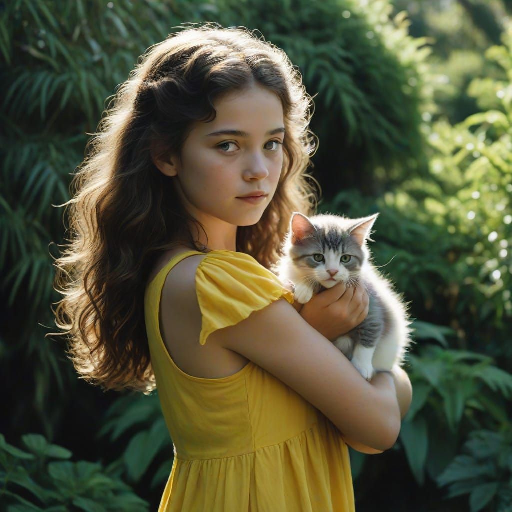 Innocent Moment in a Lush Backyard Oasis