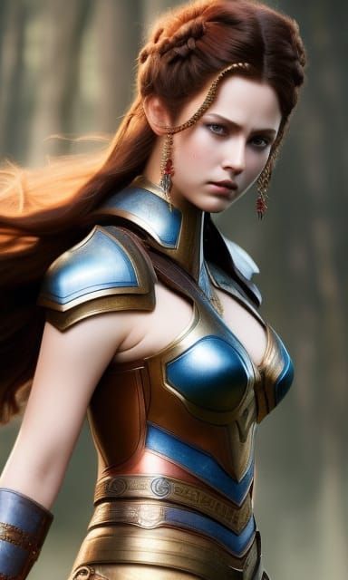 Warrior girl with wavy red hair 420