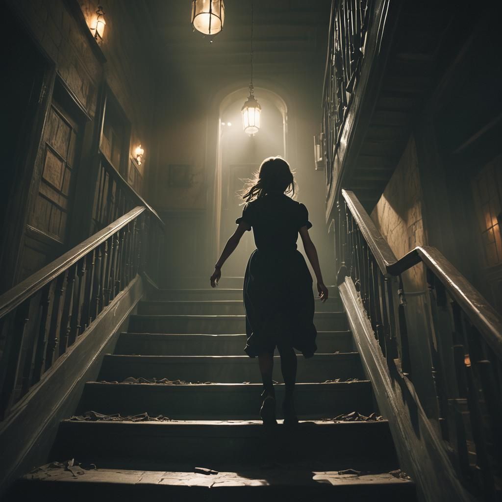 Girl Runs from Haunted House in Cinematic Horror