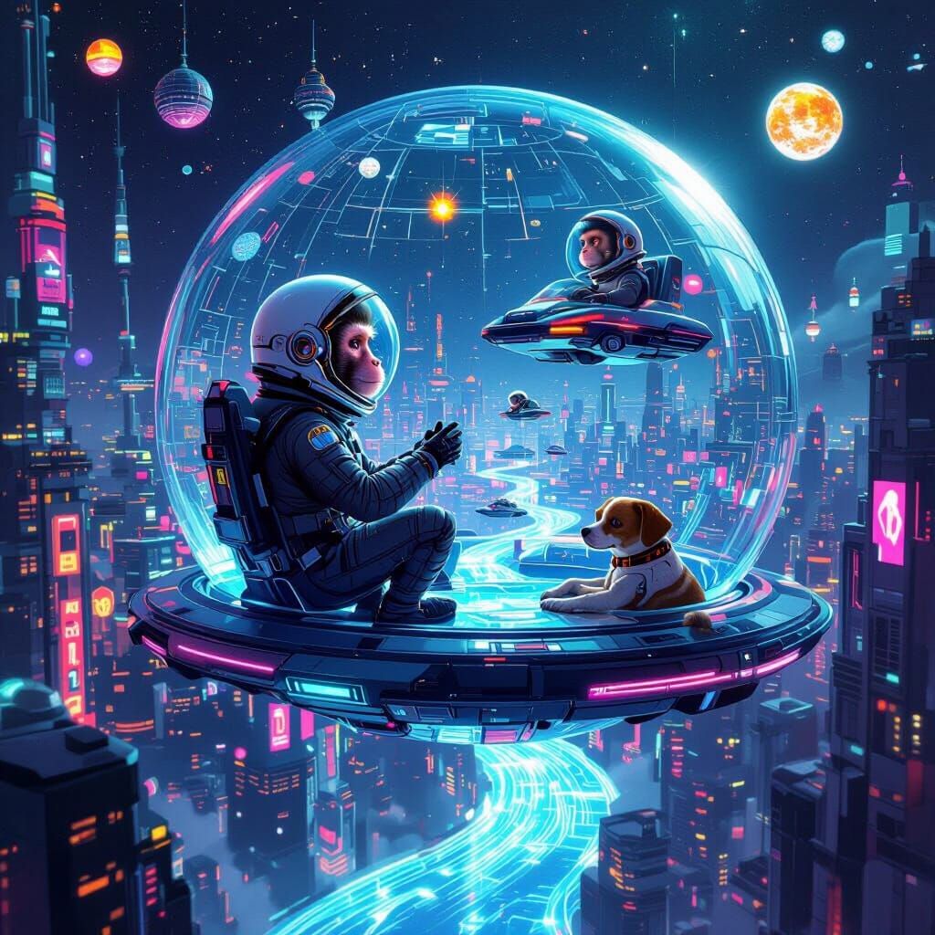 Futuristic Animal City in Space: A Neon Dream