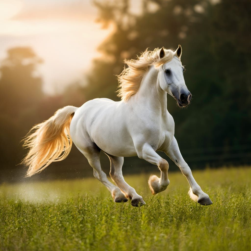 White Horse Galloping at Sunset: Professional Photography