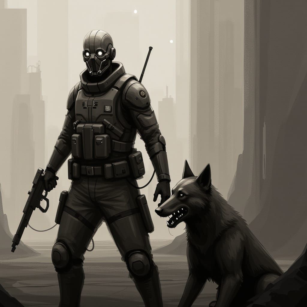 Wolfhound in Sepia Ink Punk Style