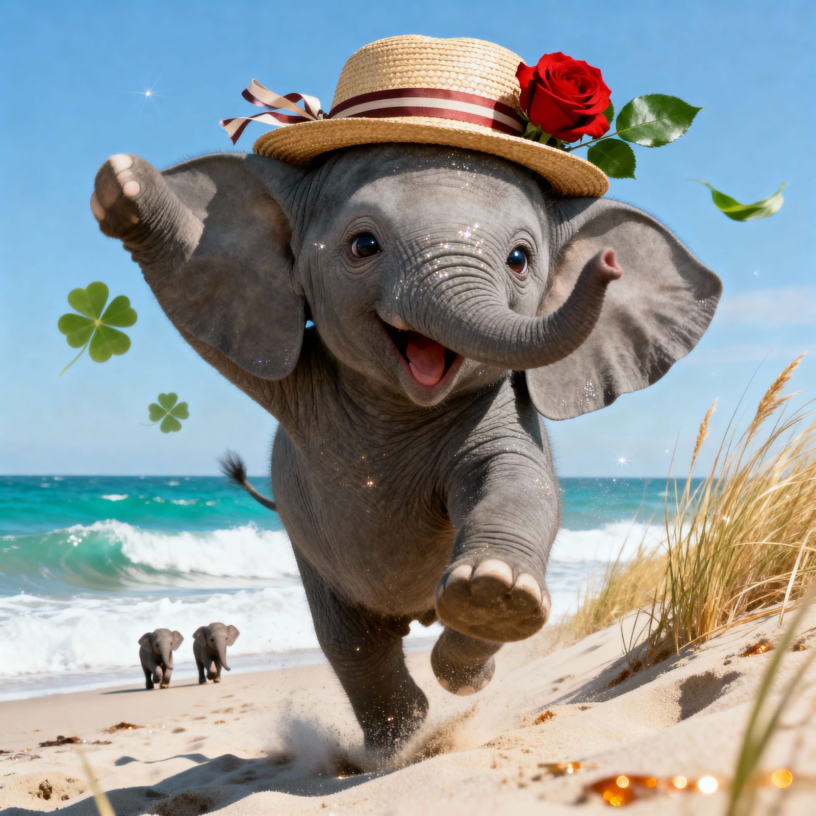 Joyful Baby Elephant Slides Down Baltic Dune