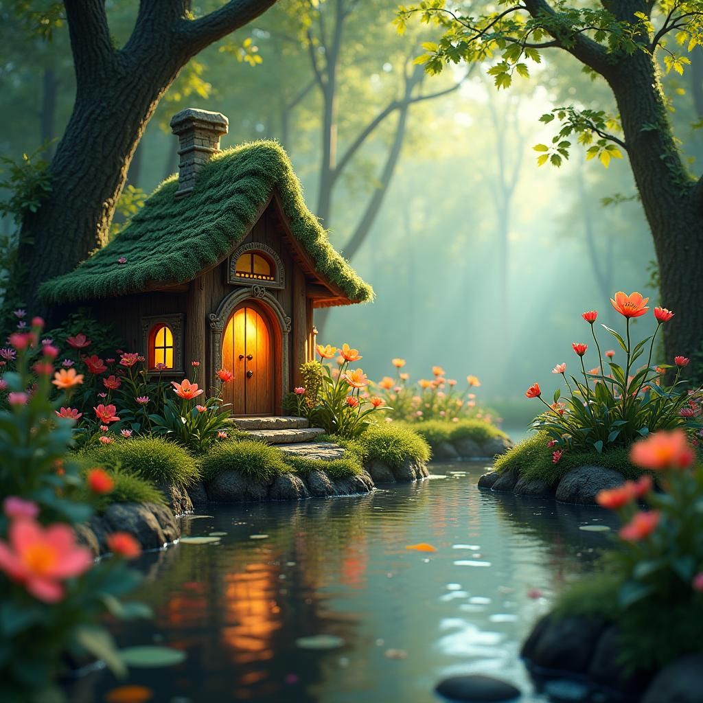 Enchanted Fairy House in Forest, Matte Painting
