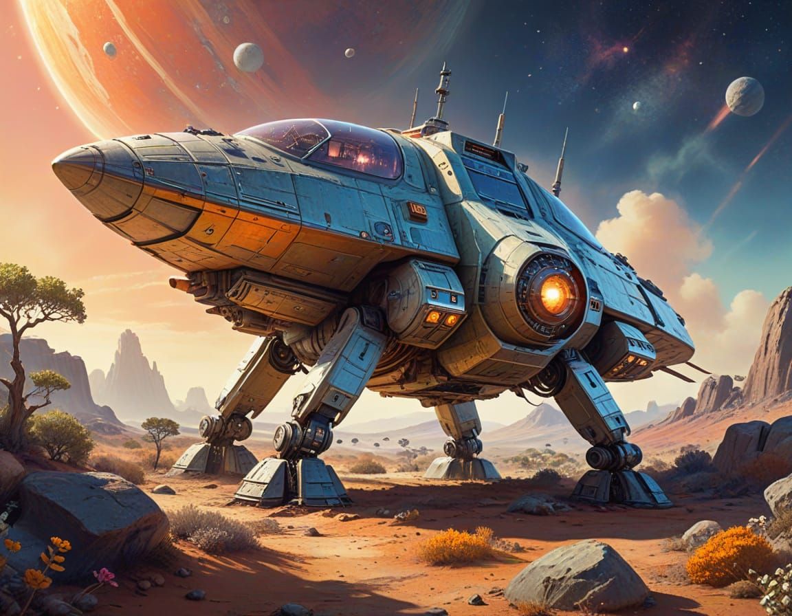 Robotic Spaceship on Alien Planet: Sci-Fi Concept Art