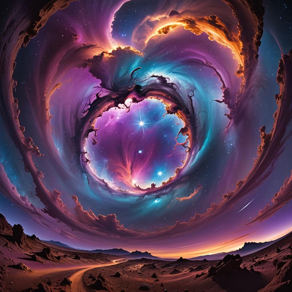 Cosmic Surrealism: Galactic Portal with Vibrant Colors