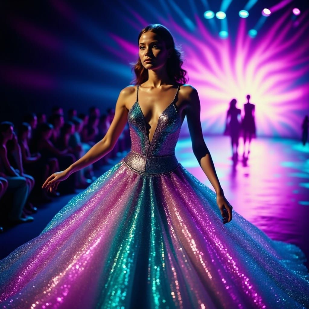 Iridescent Gown on Runway: Lomography Vintage Photography