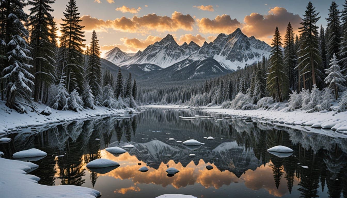 Winter Wonderland in Crisp Snowy Mountains