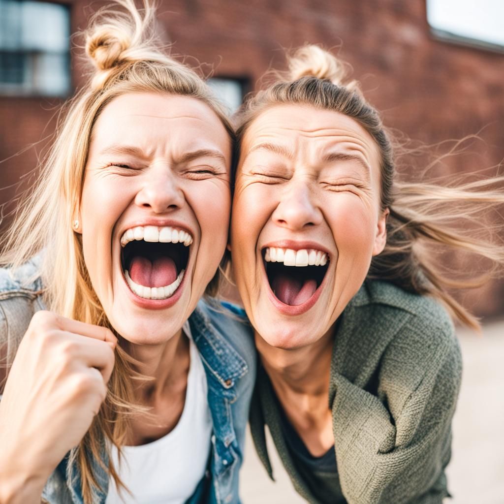 Two Best Friends Laughing Out Loud and Making Faces