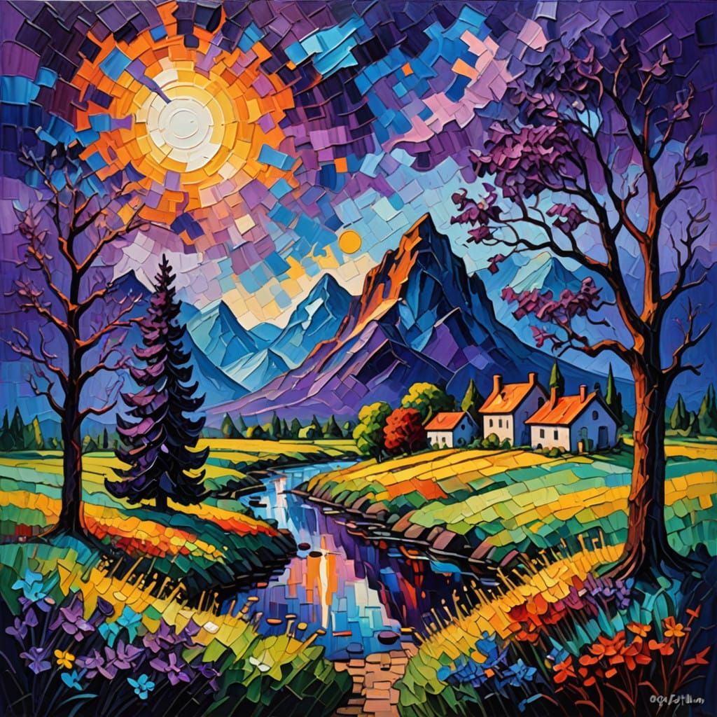 Neo-Expressionist Oil Painting of Vibrant Asgard Museum