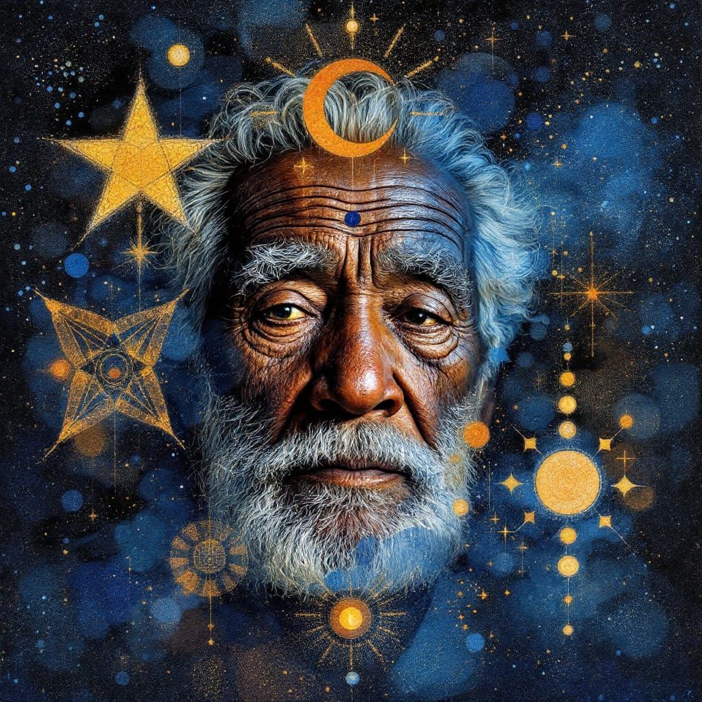 Aboriginal Elder Portrait in Dreamtime Style