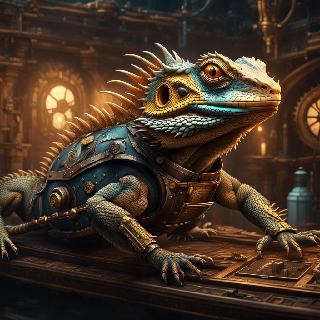 Steampunk Bearded Dragon in Detailed Matte Painting