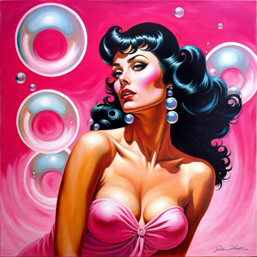 Woman Surrounded by Bubbles in Fantasy Art Style