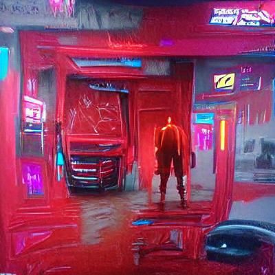 Cyberpunk Street Scene with Red Painting and Mirrors