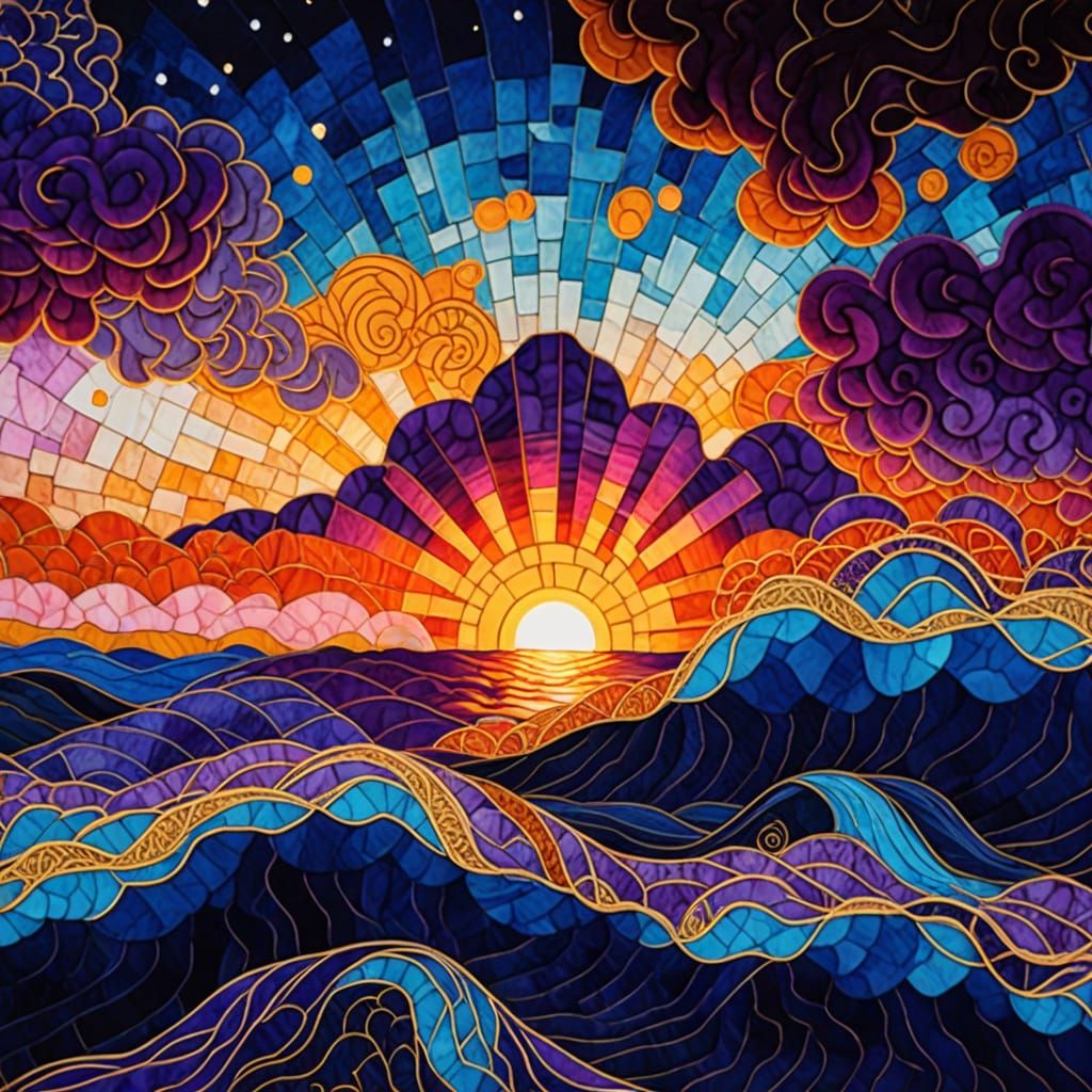 Sunset Waves in Art Deco Style