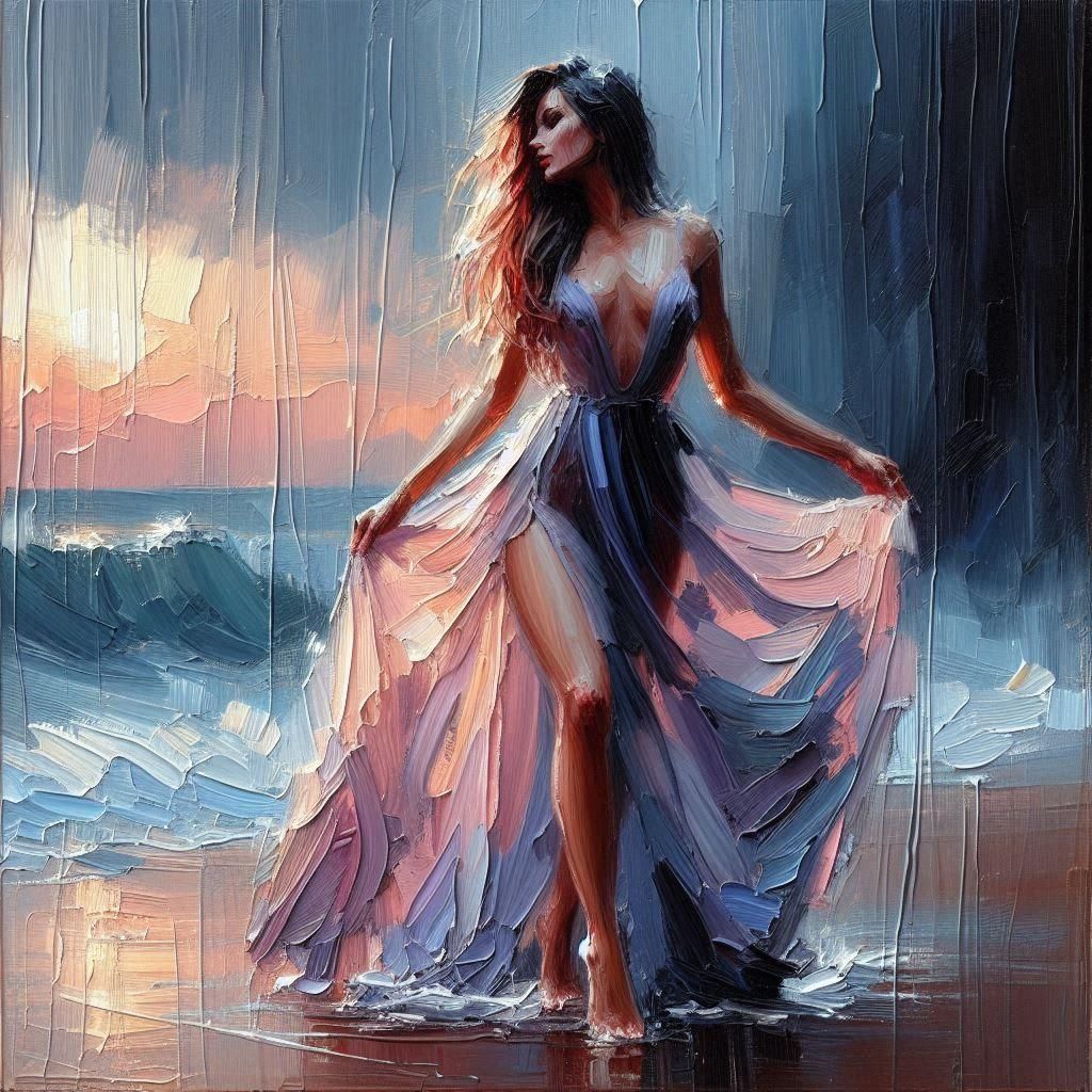 Silhouette Dancing in Rain: Minimalist Art