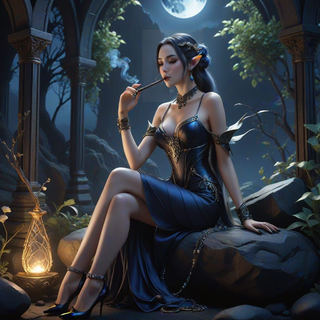 Ethereal Elven Enchantress in Moonlit Slumber