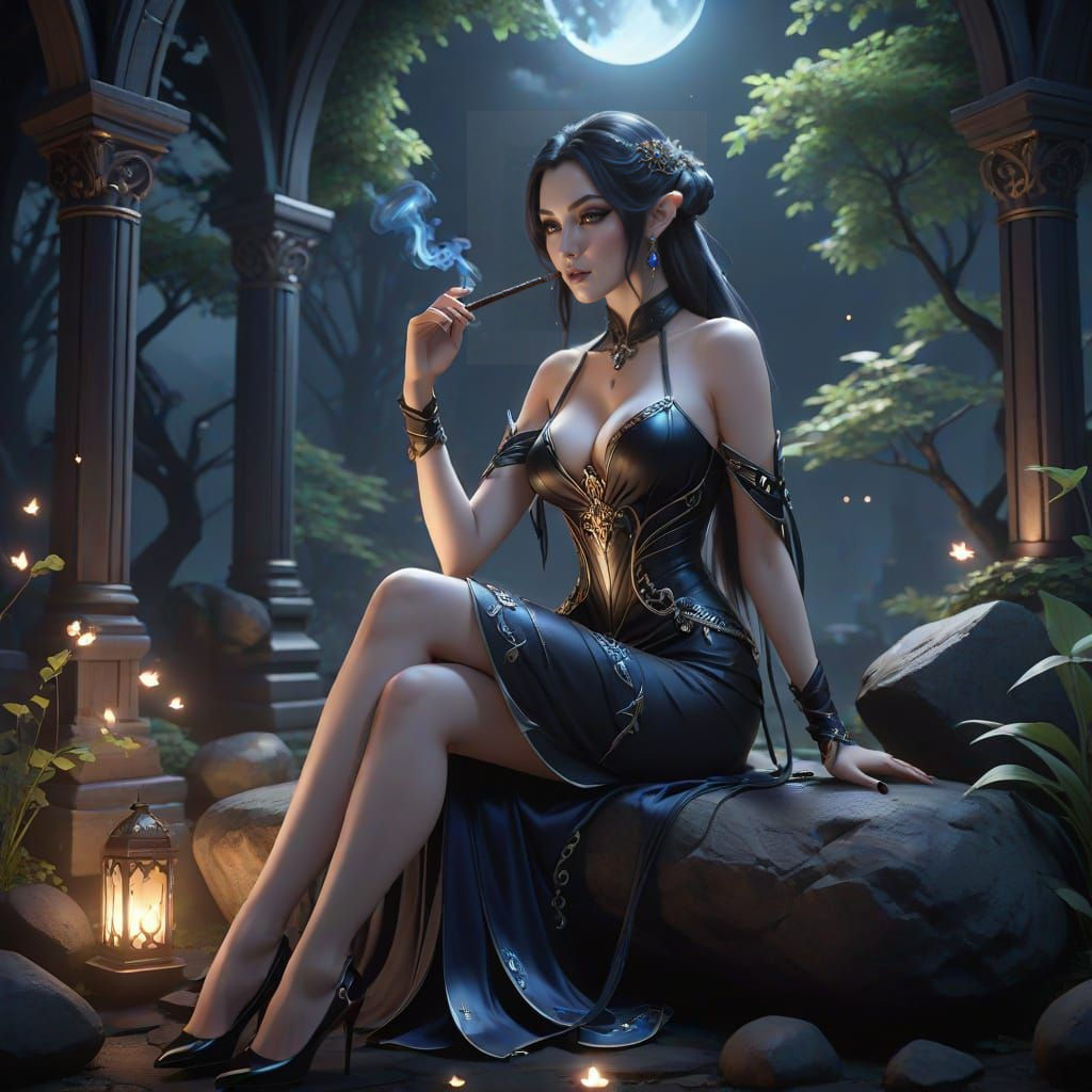 Ethereal Elven Enchantress in Moonlit Twilight