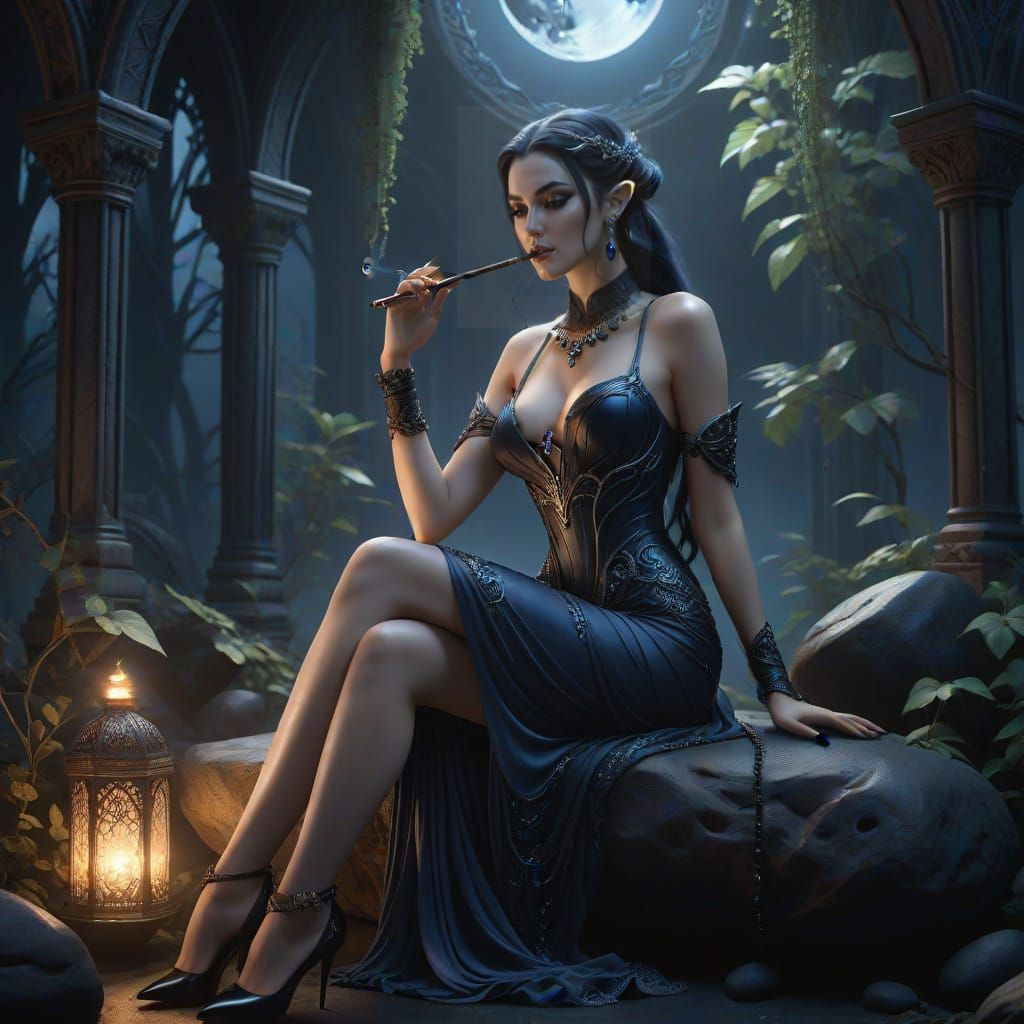 Ethereal Elven Enchantress in Moonlit Twilight