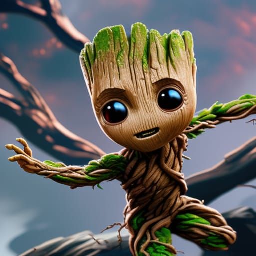 Detailed Matte Painting of Baby Groot